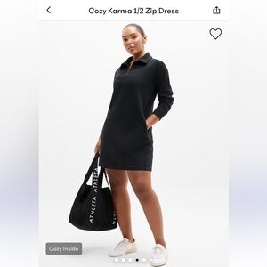 Athleta Black Cozy Karma 1/2 Zip Long Sleeve Dress
